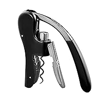 OGGI Lever Action Corkscrew Wine Bottle Opener, Manual Handheld Corkscrew with Lever Pump, Standing Design, Nonstick Worm & Easy No-Twist Cork Removal - Black/Stainless Steel