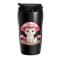 Mushroom Umbrella Cute Cat Coffee Mug with Lid Insulated Tumbler Reusable Travel Mug 250ml