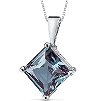 PEORA Created Alexandrite Pendant for Women 14K White Gold, Classic Solitaire, Color-Changing 3 Carats Princess Cut, 8mm