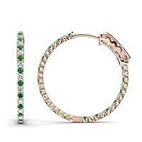 Emerald & Natural Diamond Inside-Out Hoop Earrings 2.70 ctw 14K Rose Gold