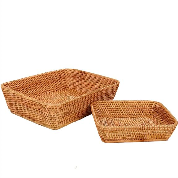 S-8 1/4 amololo Handmade Rectangle Wicker Fruit Bowls Rattan Tray Organizer Serving Basket Container 