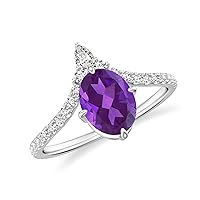 Natural Amethyst Oval Crown Shaped Ring for Women Girls in Sterling Silver / 14K Solid Gold/Platinum