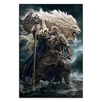 KANCAIGOU Elden Gaming Ring Poster king Godfrey white lion Malenia Blade of Miqueella Valkyrie Game Cover/Key Art Canvas Poster,Japanese games,Canvas Prints Wall Art poster (1,16x24inch Unframed)