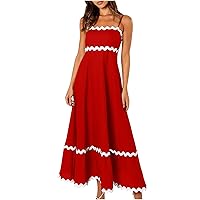 Deals Today Woman Trendy Swing Boho Beach Dress for Wedding Cocktail Prom Party Club, 2024 Summer Spaghetti Straps Maxi Sundress Robe De Soiree Femme Red