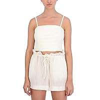 Women's Sleeveless Straight Neck Smocked Back Crop Top