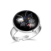 Satanic Cat Head Adjustable Rings for Women Girls, Stainless Steel Open Finger Rings Jewelry Gifts