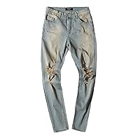 Andongnywell Men's Slim Fit Black Stretch Destroyed Ripped Skinny Denim Jeans Stretchy Distressed Trousers