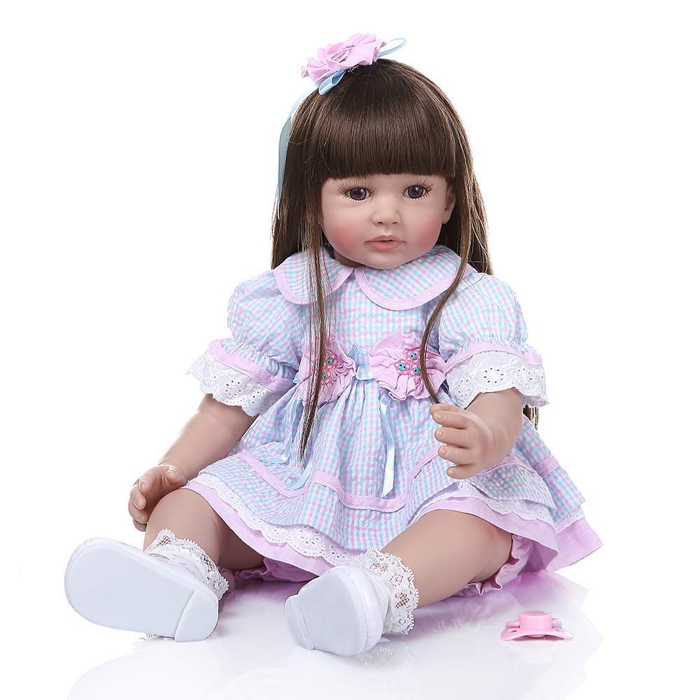 Angelbaby 60CM 24 inch So Cute Silicone Toddler Dolls Pretty Reborn Baby Girl Dolls That Look Real Long Hair Little Princess Child with Fashion Clothes and Magnetic Pacifier Gifts Set for Kid Playmate