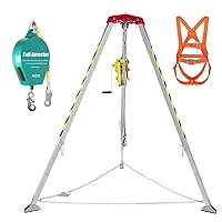 4.1-7ft Telescopic rescue tripod system, Enclosed space tripod kit with Five-point safety belt and 98.4ft anti-fall device, for Manhole Tunneling Cable Trench