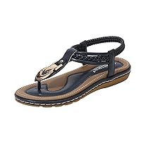 Women Flip Flops Sandals Summer Boho Casual Flat Ankle T-Strap Thong Elastic Comfortable Flip Flops Beach Shoes Sandal