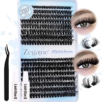 Zegaine Fluffy Lashes Extension Kit 320pcs Wispy Eyelashes Extensions Thick DIY Lash Extension Kit Thick Volume Clusters 80D 100D Long Individual Cluster Lashes Kit with Lash Glue And Tweezers 10-18MM