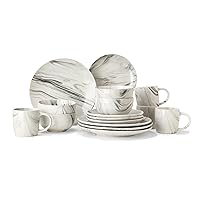 American Atelier Piper Round Dinnerware Set – 16-Piece Stoneware Collection w/ 4 Dinner Salad Plates, 4 Bowls & 4 Mugs – Unique Gift Idea for Any Special Occasion or Birthday, Gray