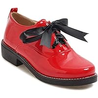 Womens Vintage Lace Up Comfort Pump Oxfords Patent Leather Chunky Low Heel Daily Dress Shoes
