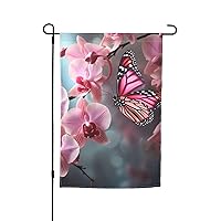 Garden Flags for Outside Orchid Flower Butterfly Garden Flag 12 x 18 Inch Double Sided Seasonal Welcome Yard Outdoor Flag small garden flags for Patio Porch Farmhouse Decor