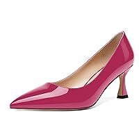 Womens Solid Office Dress Slip On Patent Pointed Toe Stiletto Mid Heel Pumps Shoes 2.5 Inch