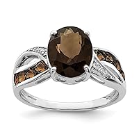925 Sterling Silver Diamond and Smokey Quartz Ring Measures 2mm Wide Jewelry for Women - Ring Size Options: 10 5 6 7 8 9
