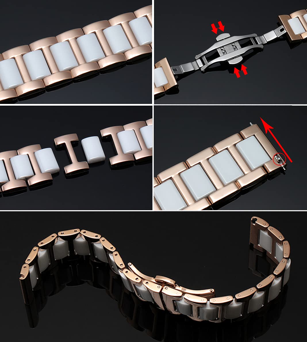JBR Replacement Watch Band High-End Metal Ceramic Watch Strap Solid Stainless Steel Quick Release Watch Bracelet with Butterfly Buckle 14mm 16mm18mm 20mm 22mm