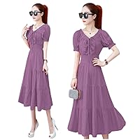 Women's Summer Maxi Sundress Short Sleeves Halter Neck Flowing Ruffle Hem Bohemian Dress