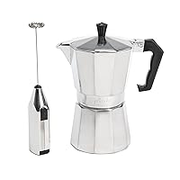 Primula Stovetop Espresso Maker and Handheld Electric Milk Frother Gift Set, Moka Pot for Classic Italian and Cuban Coffee, Cafetera, 6 Espresso Cups, Silver