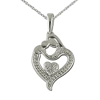 Natural Diamond Heart Mother Child Pendant 0.13 ctw Sterling Silver 18 inches Silver Chain