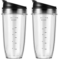 2-Pack 24oz Ninja Blender Cups with Sip & Seal Lid Blender Replacement Parts Compatible with Nutri Ninja Auto IQ Series Blenders BL450 BL454 BL456 BL480 BL481 BL482 BL490 BL640 BL642 BL682