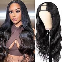 U Part Human Hair Wig Body Wave Wigs U Part Wig Brazilian Virgin U Part Wigs for Black Women Human Hair Glueless Full Head Clip In Half Wig 150% Density Natural Color