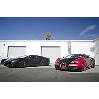 Gifts Delight Laminated 36x24 Poster: Matte Black Lamborghini Aventador and Matte Red Bugatti Veyron Vitesse