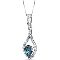 PEORA Created Alexandrite Pendant 14K White Gold with Genuine White Topaz, Teardrop Halo Design, Color-Changing 1 Carat Pear Shape 7x5mm, with 18 Inch Chain