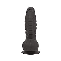 Pure Love 7 Inch Fantasy Silicone Dildo with Suction Cup, Ribbed & Studded, Black Color, Adult Sex Toy