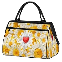 Travel Duffel Bag, Sports Tote Gym Bag, Daisy Heart Flower Overnight Weekender Bags Carry on Bag for Women Men, Airlines Approved Personal Item Travel Bag for Labor and Delivery