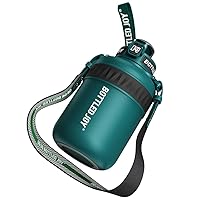 Insulated Stainless Steel Water Bottle for Sports and Travel, BPA-Free,Bottled joy with strap (blackish green, 32 oz)