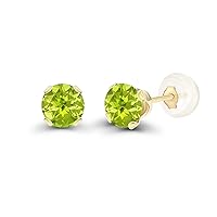 Solid 14K Gold or 14K Gold Plated 925 Sterling Silver Yellow, White or Rose Gold 4mm Round Genuine Gemstone Birthstone Stud Earrings For Women