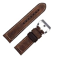 Handmade Watch Band Accessories Retro Vintage Genuine Crazy Horse Leather 24mm Watchband for Panerai Strap Tang Buckle (Color : Beige, Size : 24mm)