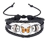 Butterfly with Brown Wings Bracelet Braided Leather Woven Rope Wristband