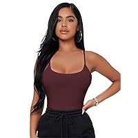 Solid Slim Cami Top (Color : Burgundy, Size : XX-Small)