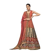 Black Orange Woman Designer Patola Printed Killer Silk Anarkali Heavy Gown Indian Wedding Dress 3044