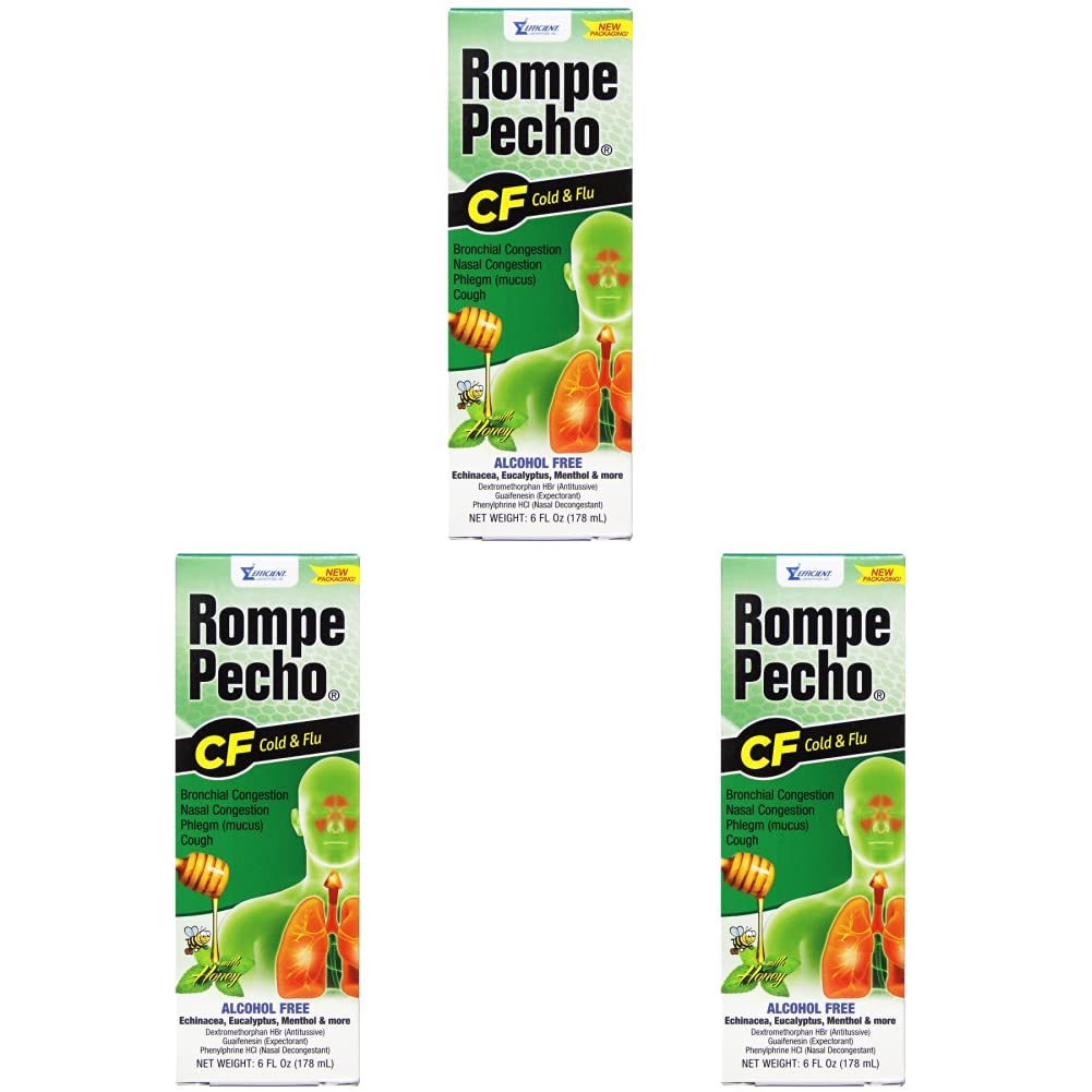 ROMPE PECHO CF, Cold and Flu Syrup, 6 FL Oz, Bottle (Pack of 3)