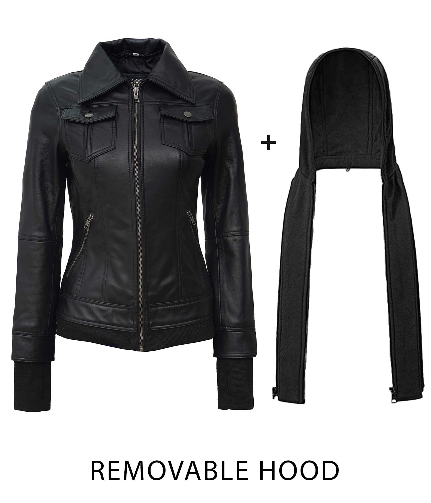 Decrum Hooded Leather Jacket Women - 100% Real Lambskin Black And Brown Womens Leather Jackets with Removable Hood