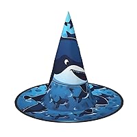 Blue Whale Printed Halloween Witch Hat,Witch Cap Costume Accessory For Halloween Christmas Party Decoration