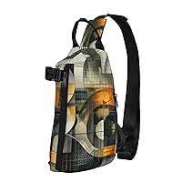 Abstract Geometric Print Crossbody Backpack,Travel Hiking Cross Bag Diagonally, Cycling Bag