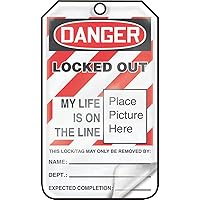 Accuform Lockout Tags, Pack of 25, Danger Locked Out My Life is on the Line with Picture Insert, US Made OSHA Compliant Tags, Tear & Water Resistant Self-Laminating PF-Cardstock with Grommets, 5.75