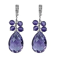 Amethyst Briolette Shape Gemstone Jewelry 925 Sterling Silver Drop Dangle Earrings For Women/Girls