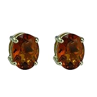 Medira Citrine Oval Shape Gemstone Jewelry 925 Sterling Silver Stud Earrings For Women/Girls | Yellow Gold Plated