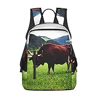 Real Swiss Cow Brown print Lightweight Laptop Backpack Travel Daypack Bookbag for Women Men for Travel Work