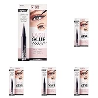 KISS Lash GLUEliner, 2-in-1 Felt-Tip Eyelash Adhesive and Eyeliner, Matte Finish, Foolproof Application, Easy Touch-Up, 0.02 Oz.- Black, Packaging May Vary (Pack of 5)