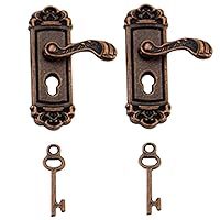 Miniature Door Handle with Mini Key 2 Sets 1:12 Dollhouse Door Knocker Metal Miniature Door Knobs for Dollhouse Accessories Bronze