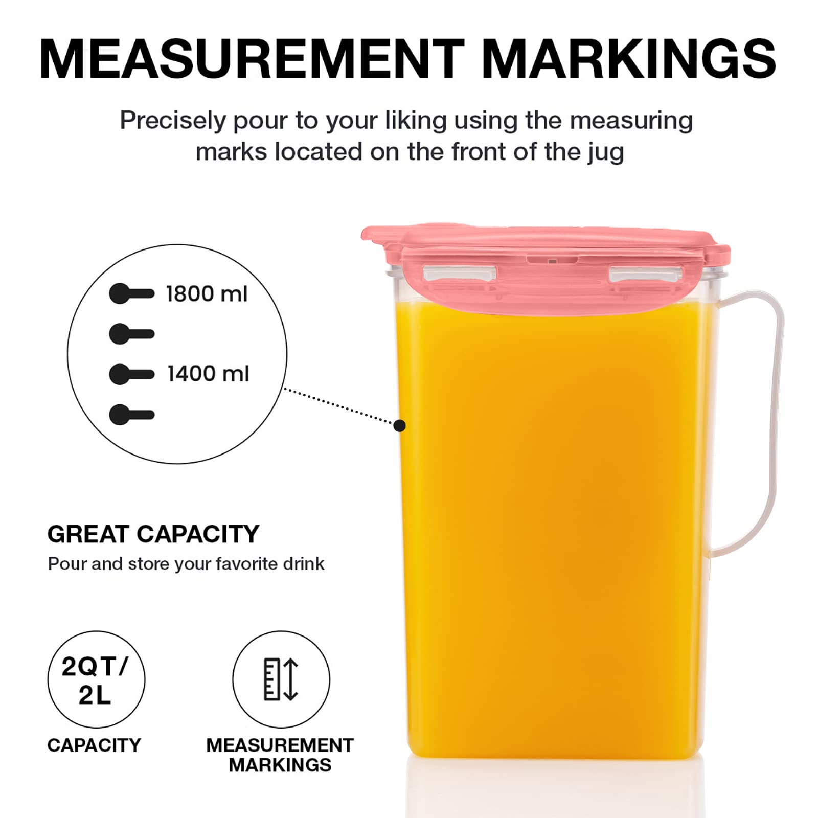 LocknLock Aqua Fridge Door Water Jug with Handle BPA Free Plastic Pitcher with Flip Top Lid Perfect for Making Teas and Juices, 2 Quarts, Pink