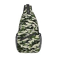 Sling Backpack,Travel Hiking Daypack Camo Green Print Rope Crossbody Shoulder Bag