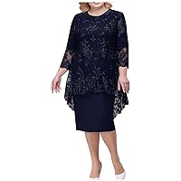 Spring Dresses for Women 2024 Long Sleeve Plus Size Lace Hollow Out Sexy Midi Two Piece Dress Summer Fashion Casual Formal Beach Sun Party Dresses Vestidos Casuales para Mujer M Navy