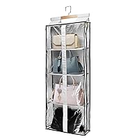 Clear Closet Hanging Handbag Organizer with Zippers, Easy Access Wardrobe Tote Bag Purse Storage Holder Over The Door Space Saving Shelf Pocket for Bedrooms Living Room